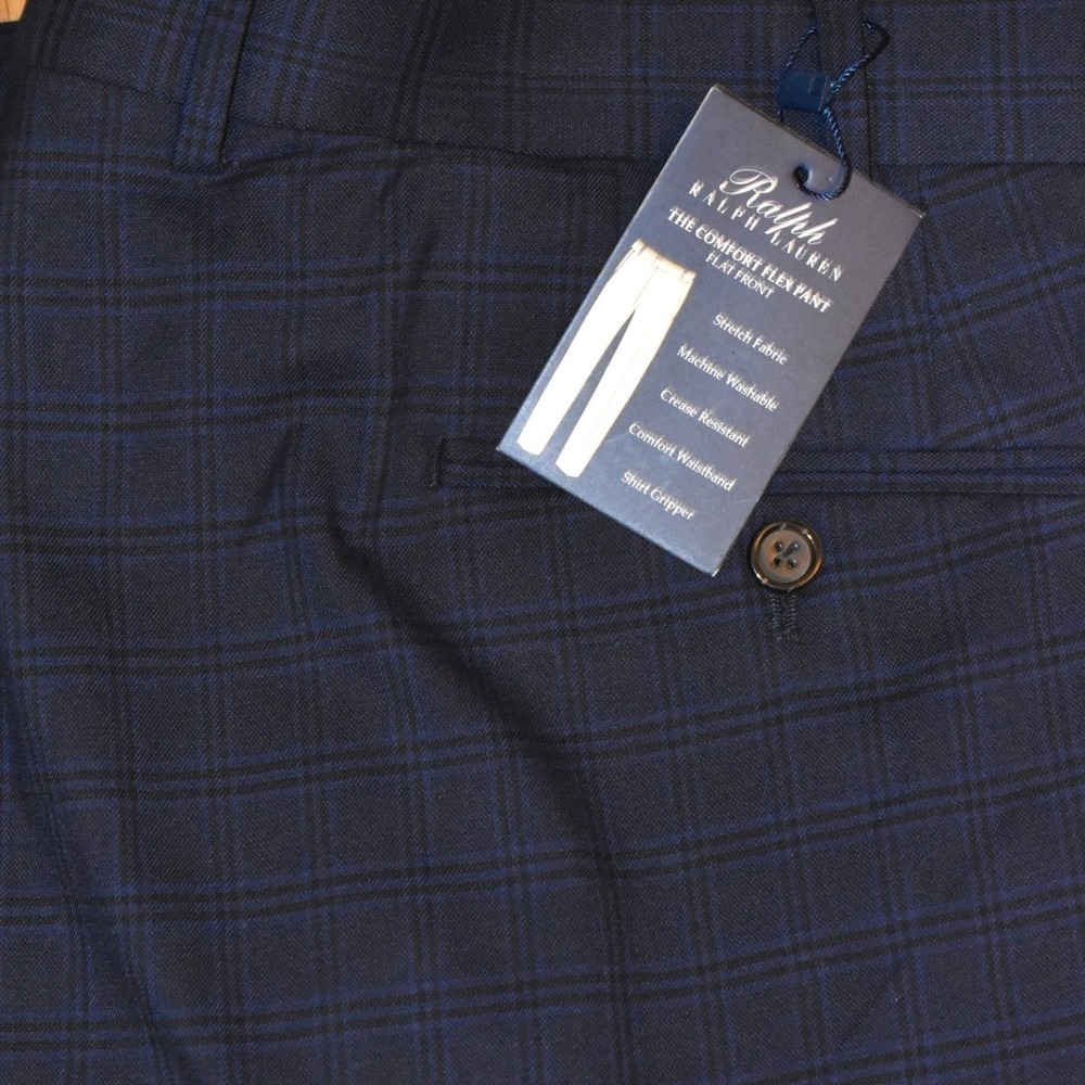 Ralph Lauren Dress Pants Mens 40x32 Navy New Comfort Flex Plaid ENRPDGXD882